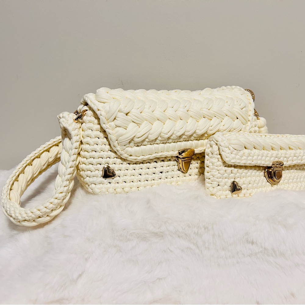 Heart Accent Honeycomb Bag w/ Wallet